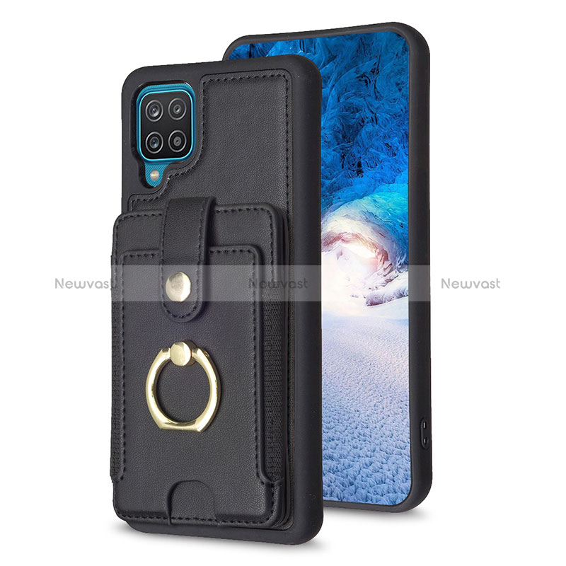 Soft Silicone Gel Leather Snap On Case Cover BF2 for Samsung Galaxy A12 Black