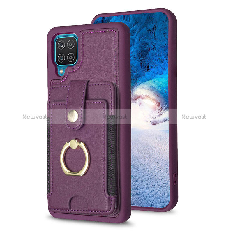Soft Silicone Gel Leather Snap On Case Cover BF2 for Samsung Galaxy A12 Purple