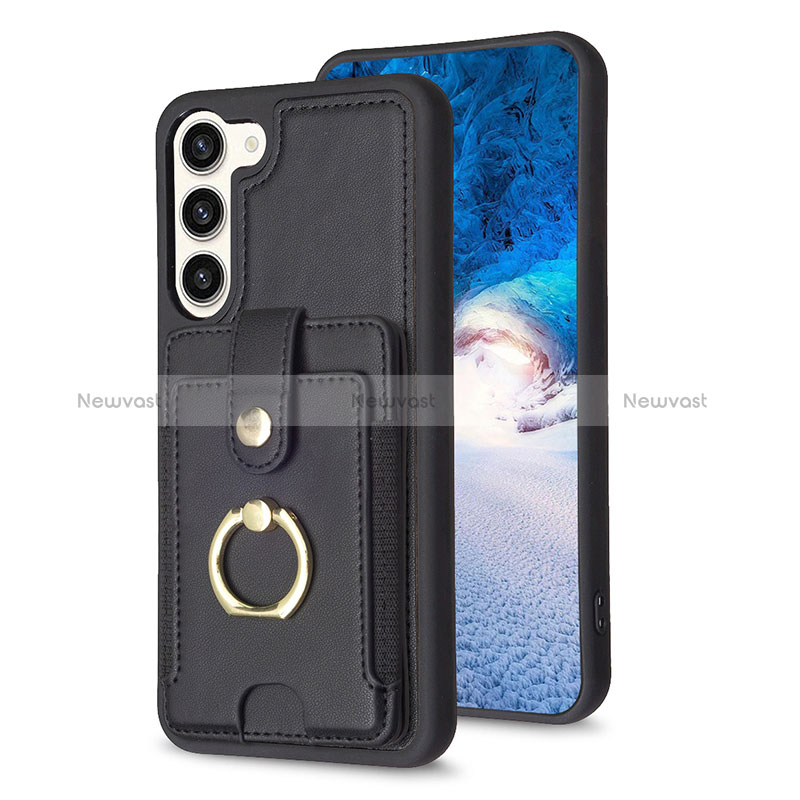 Soft Silicone Gel Leather Snap On Case Cover BF2 for Samsung Galaxy S22 5G Black