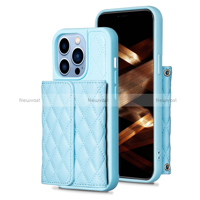 Soft Silicone Gel Leather Snap On Case Cover BF3 for Apple iPhone 13 Pro Blue