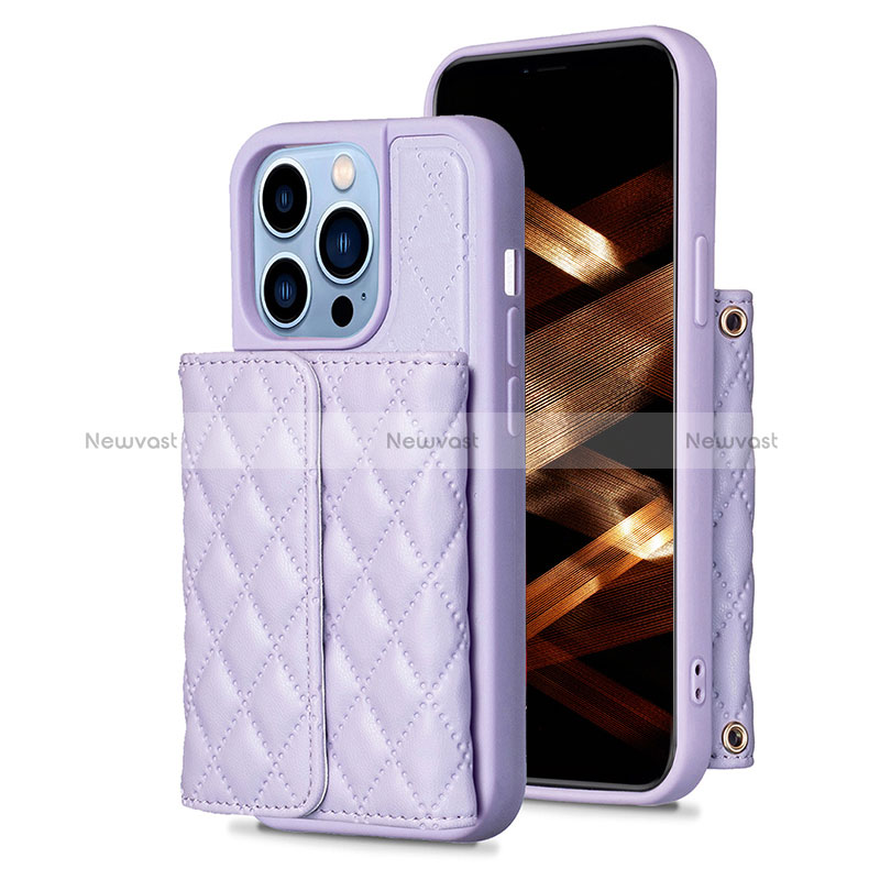 Soft Silicone Gel Leather Snap On Case Cover BF3 for Apple iPhone 13 Pro Max Clove Purple