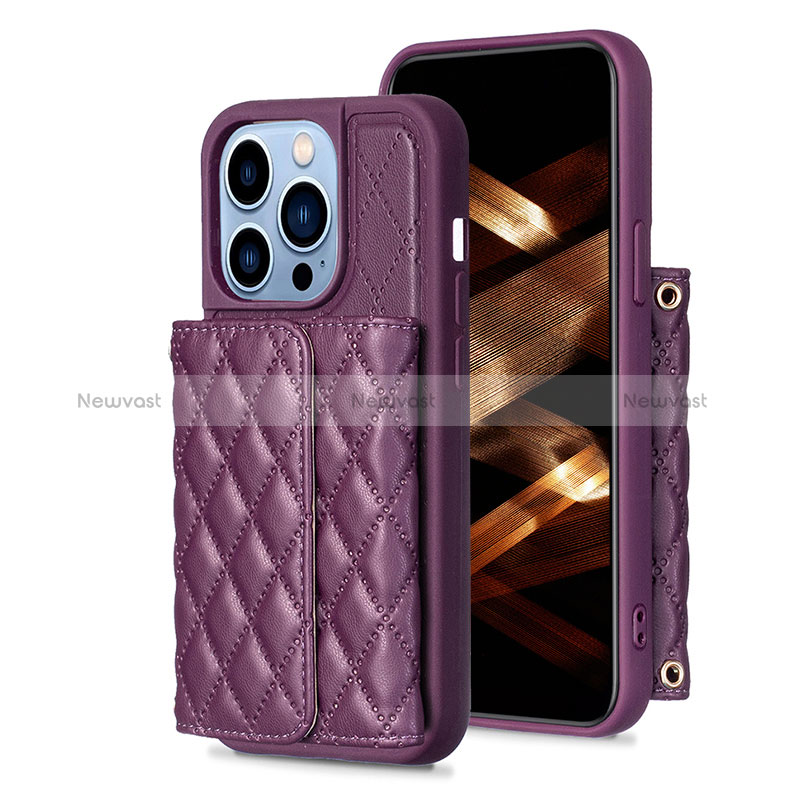 Soft Silicone Gel Leather Snap On Case Cover BF3 for Apple iPhone 13 Pro Purple