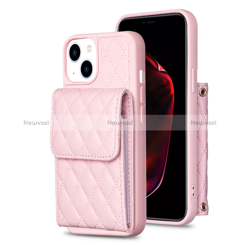 Soft Silicone Gel Leather Snap On Case Cover BF3 for Apple iPhone 13 Rose Gold
