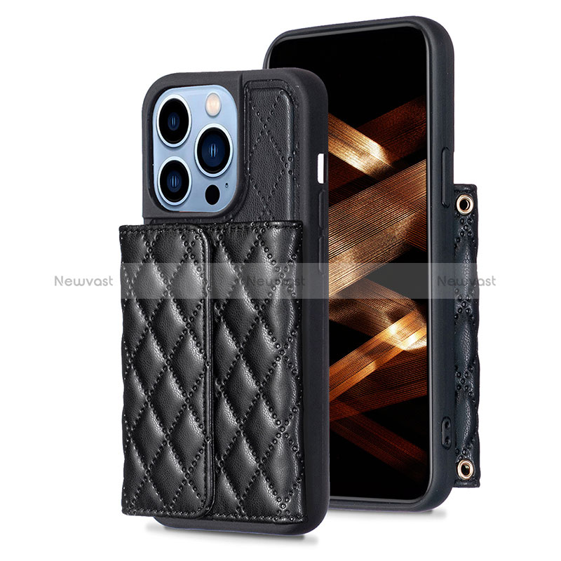 Soft Silicone Gel Leather Snap On Case Cover BF3 for Apple iPhone 14 Pro Black
