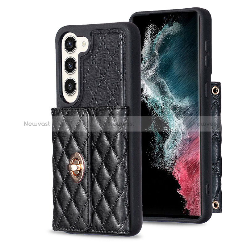 Soft Silicone Gel Leather Snap On Case Cover BF3 for Samsung Galaxy S22 5G Black