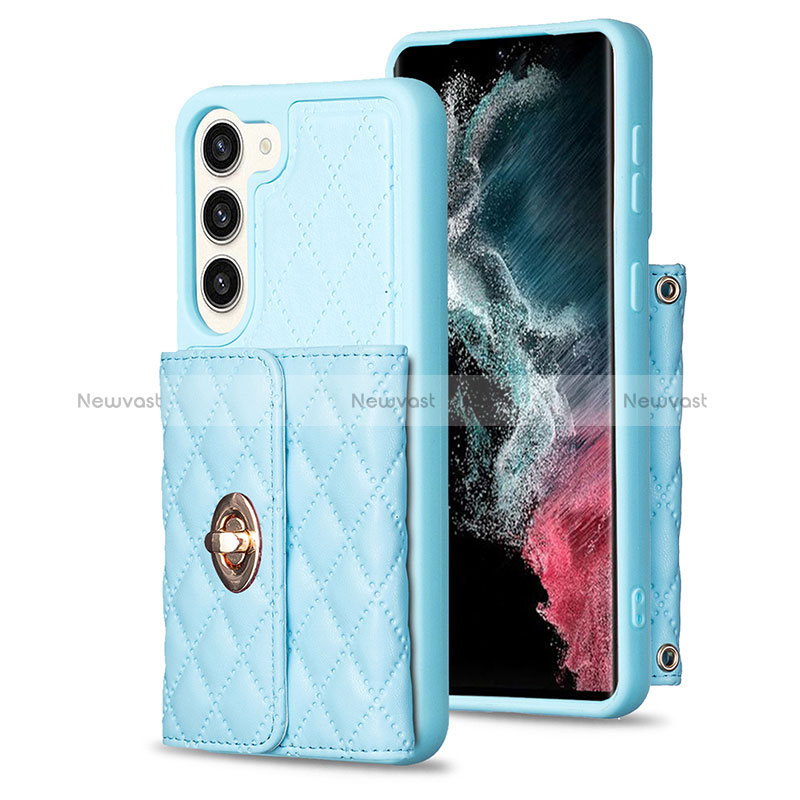 Soft Silicone Gel Leather Snap On Case Cover BF3 for Samsung Galaxy S22 Plus 5G Mint Blue