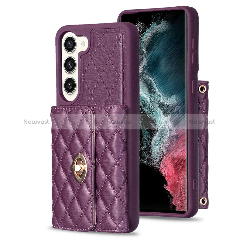 Soft Silicone Gel Leather Snap On Case Cover BF3 for Samsung Galaxy S22 Plus 5G Purple