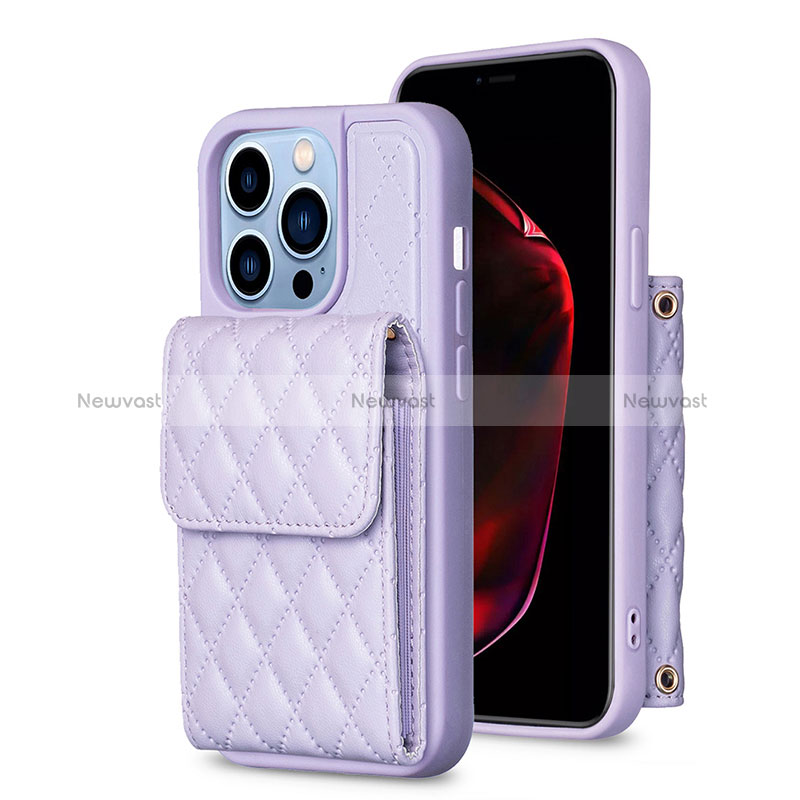 Soft Silicone Gel Leather Snap On Case Cover BF4 for Apple iPhone 13 Pro Clove Purple