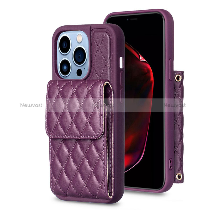 Soft Silicone Gel Leather Snap On Case Cover BF4 for Apple iPhone 13 Pro Purple