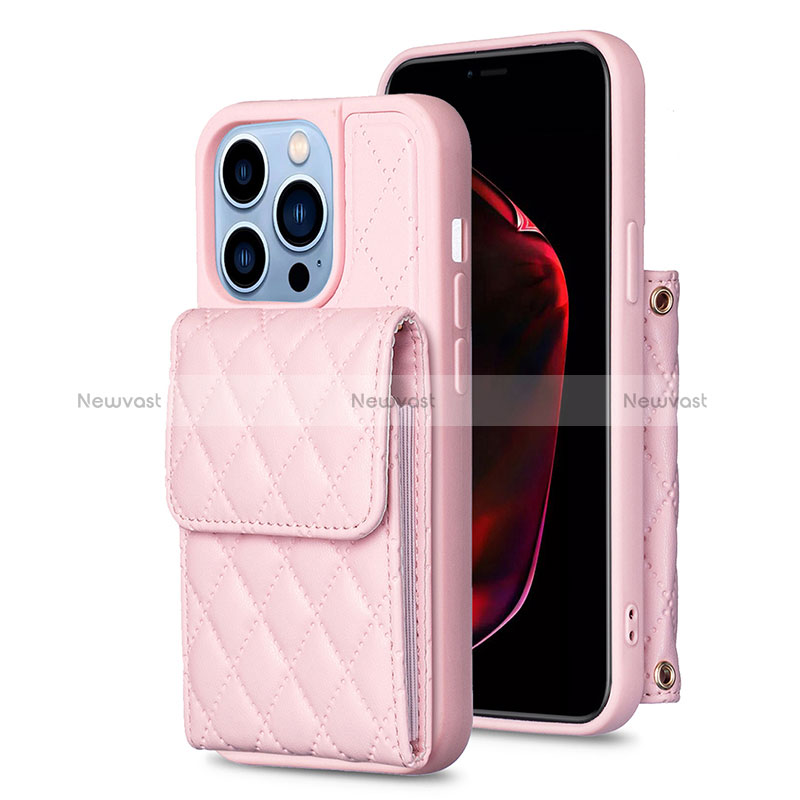Soft Silicone Gel Leather Snap On Case Cover BF4 for Apple iPhone 14 Pro Rose Gold