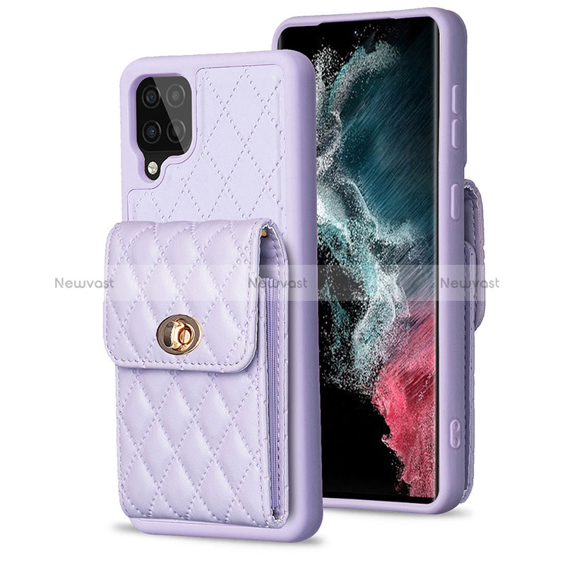 Soft Silicone Gel Leather Snap On Case Cover BF4 for Samsung Galaxy A12 Nacho Clove Purple