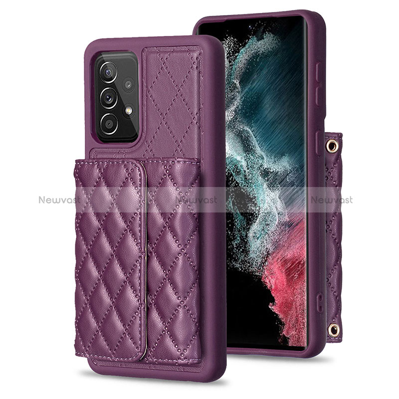 Soft Silicone Gel Leather Snap On Case Cover BF4 for Samsung Galaxy A52 4G Purple