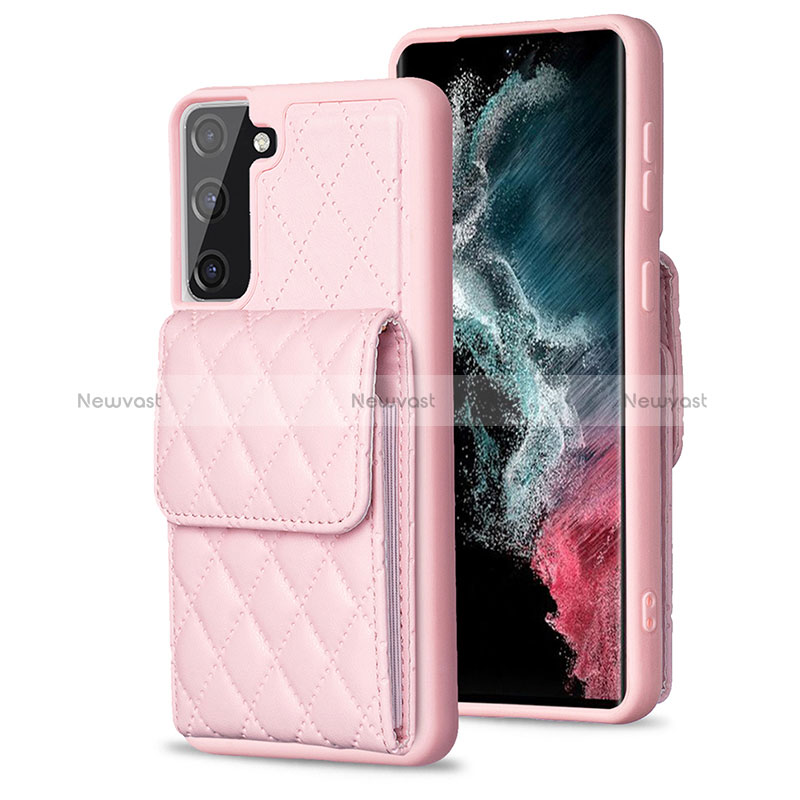 Soft Silicone Gel Leather Snap On Case Cover BF4 for Samsung Galaxy S21 FE 5G Rose Gold