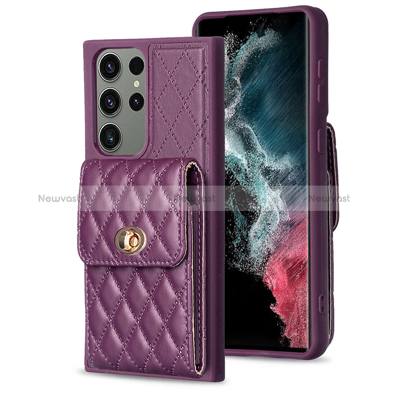 Soft Silicone Gel Leather Snap On Case Cover BF4 for Samsung Galaxy S22 Ultra 5G Purple