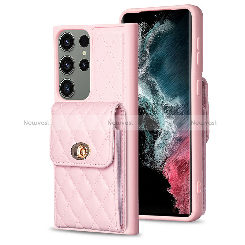 Soft Silicone Gel Leather Snap On Case Cover BF4 for Samsung Galaxy S22 Ultra 5G Rose Gold