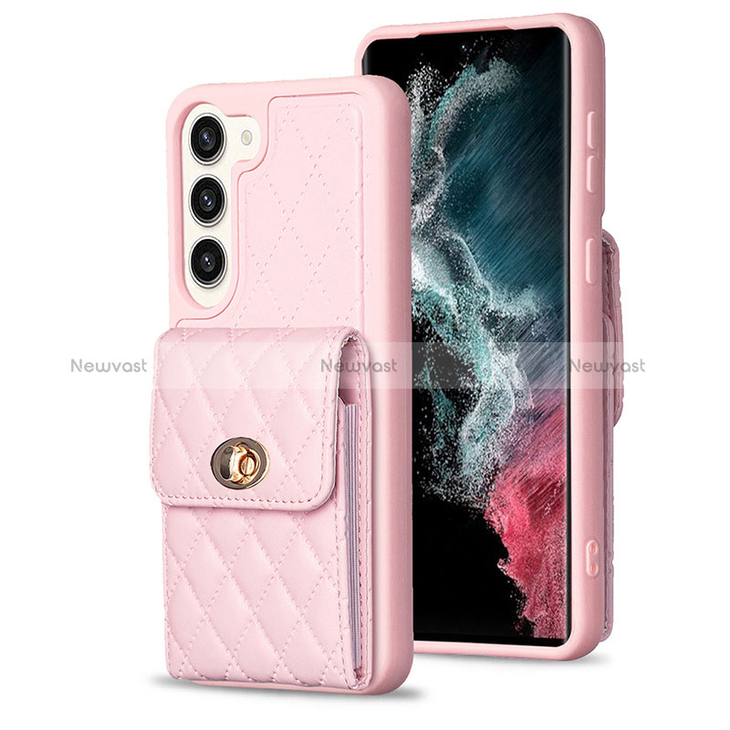 Soft Silicone Gel Leather Snap On Case Cover BF4 for Samsung Galaxy S23 5G Rose Gold
