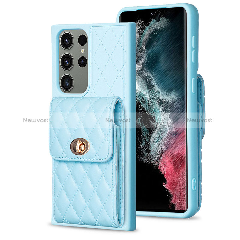 Soft Silicone Gel Leather Snap On Case Cover BF4 for Samsung Galaxy S23 Ultra 5G Mint Blue