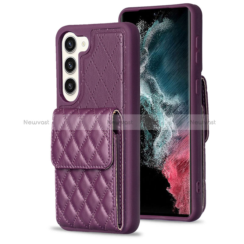 Soft Silicone Gel Leather Snap On Case Cover BF5 for Samsung Galaxy S22 5G Purple