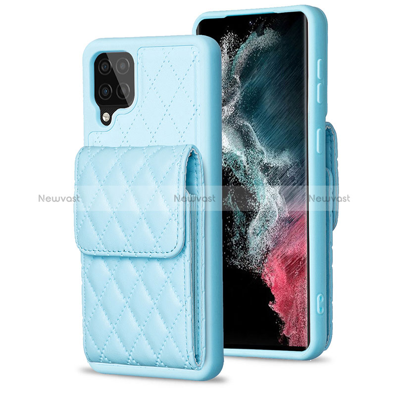 Soft Silicone Gel Leather Snap On Case Cover BF6 for Samsung Galaxy A12 Nacho Sky Blue