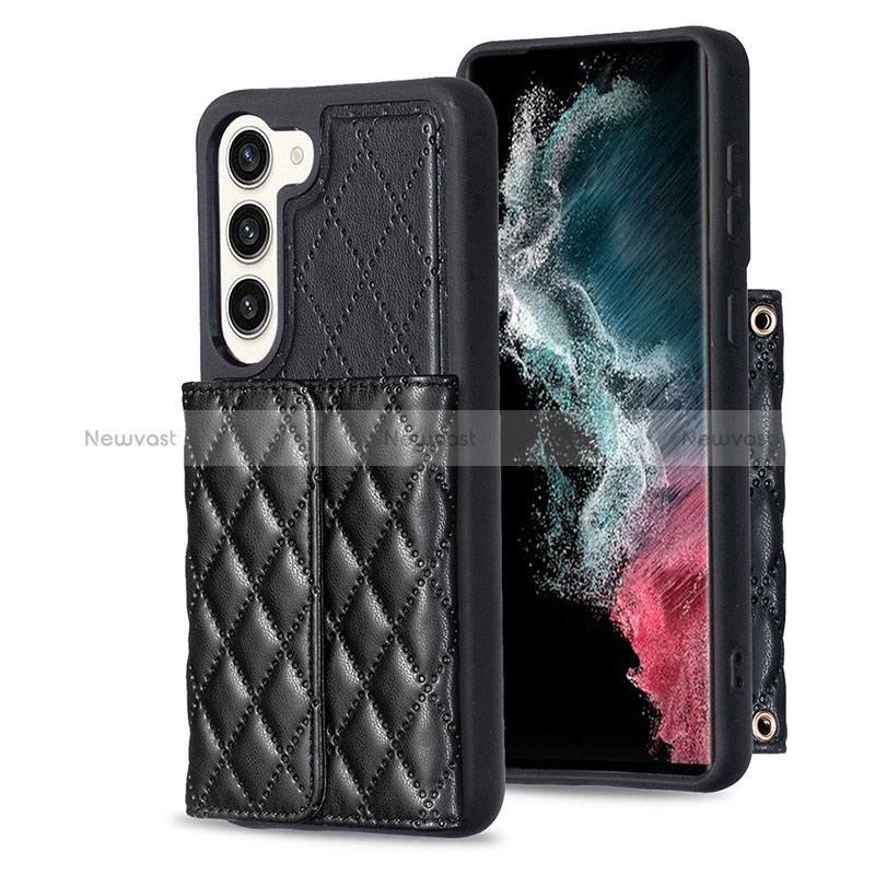 Soft Silicone Gel Leather Snap On Case Cover BF6 for Samsung Galaxy S22 5G Black