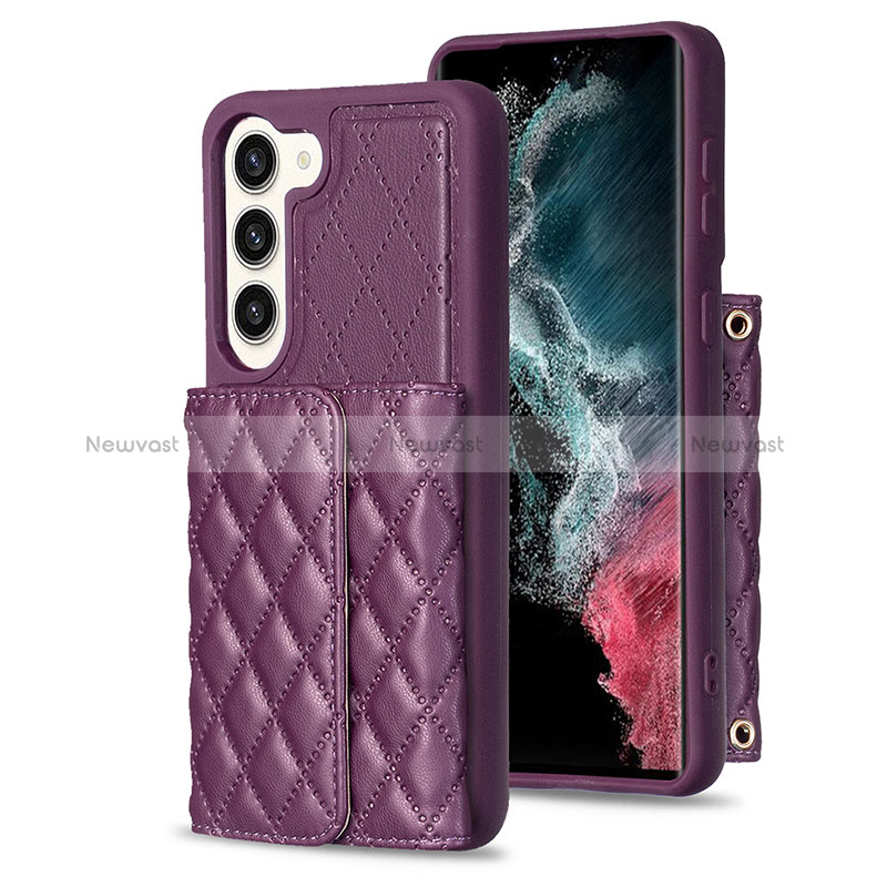Soft Silicone Gel Leather Snap On Case Cover BF6 for Samsung Galaxy S22 5G Purple