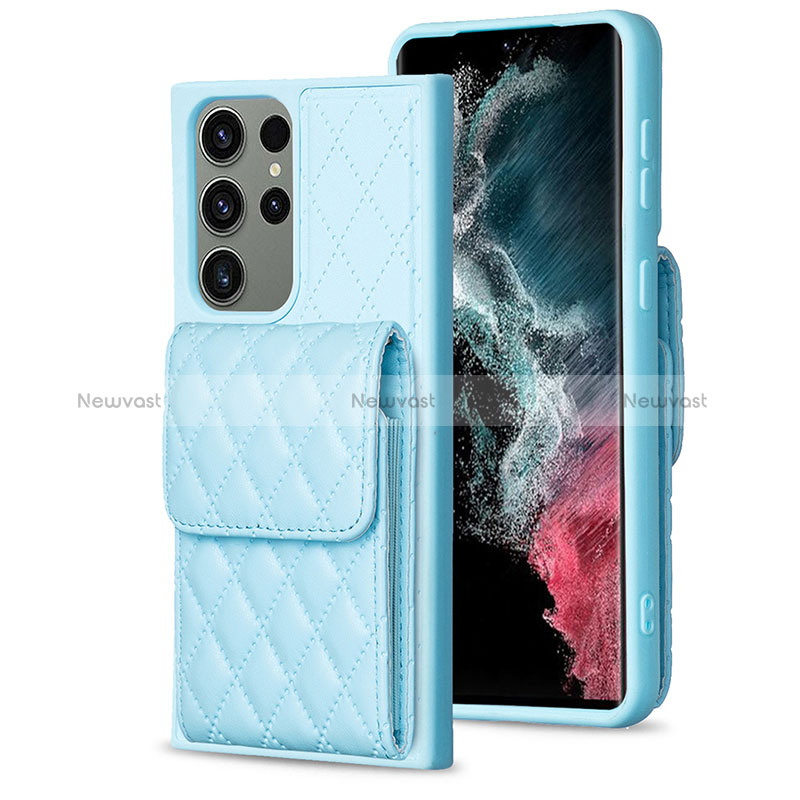 Soft Silicone Gel Leather Snap On Case Cover BF6 for Samsung Galaxy S22 Ultra 5G Mint Blue