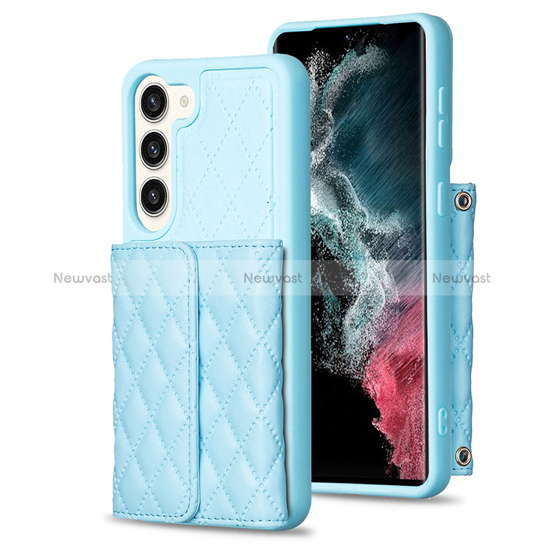 Soft Silicone Gel Leather Snap On Case Cover BF6 for Samsung Galaxy S23 5G Mint Blue