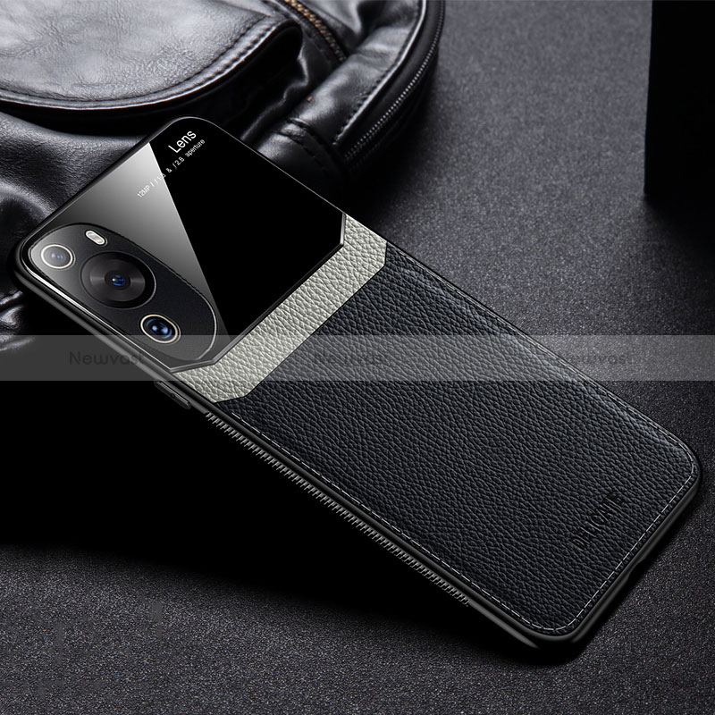 Soft Silicone Gel Leather Snap On Case Cover FL1 for Huawei P60 Art Black