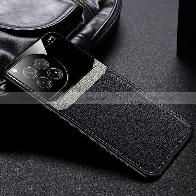Soft Silicone Gel Leather Snap On Case Cover FL1 for OnePlus 12R 5G Black