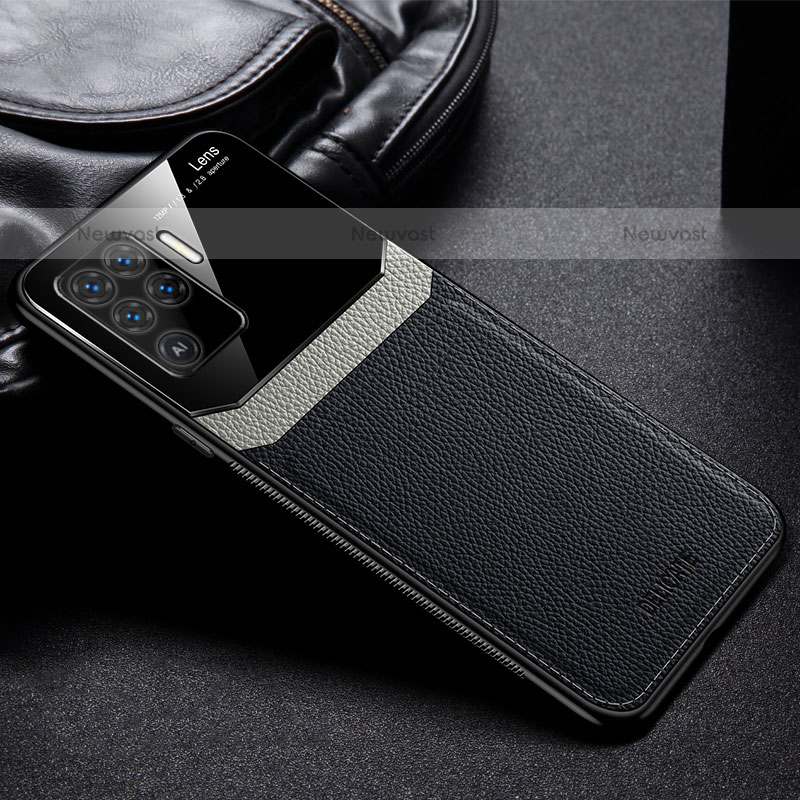 Soft Silicone Gel Leather Snap On Case Cover FL1 for Oppo A94 4G Black