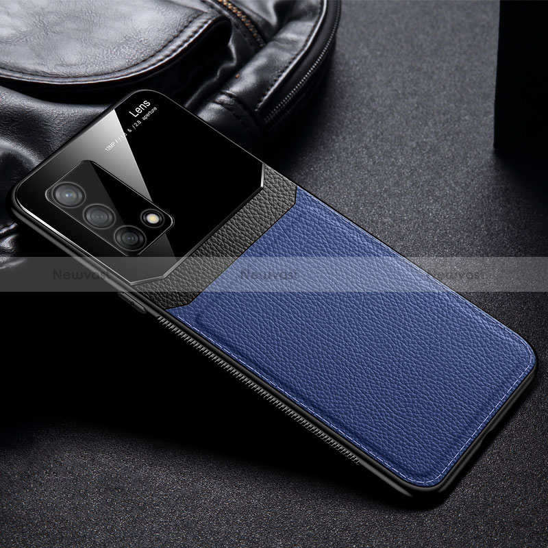 Soft Silicone Gel Leather Snap On Case Cover FL1 for Oppo A95 4G Blue