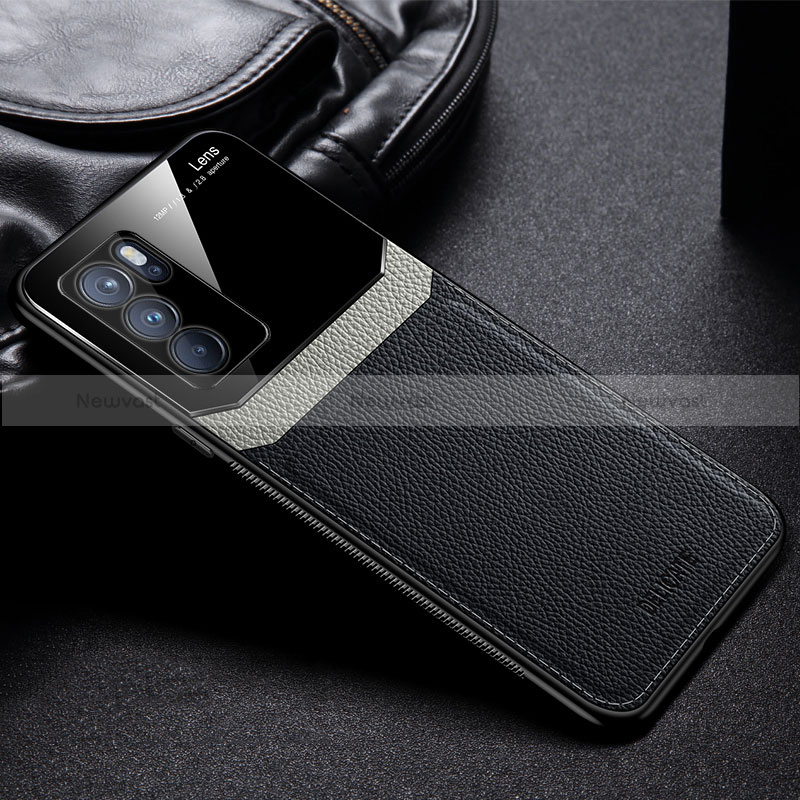 Soft Silicone Gel Leather Snap On Case Cover FL1 for Oppo Reno6 Pro 5G India Black