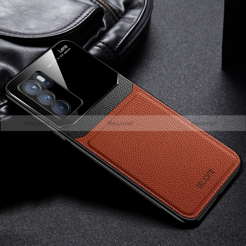 Soft Silicone Gel Leather Snap On Case Cover FL1 for Oppo Reno6 Pro 5G India Brown
