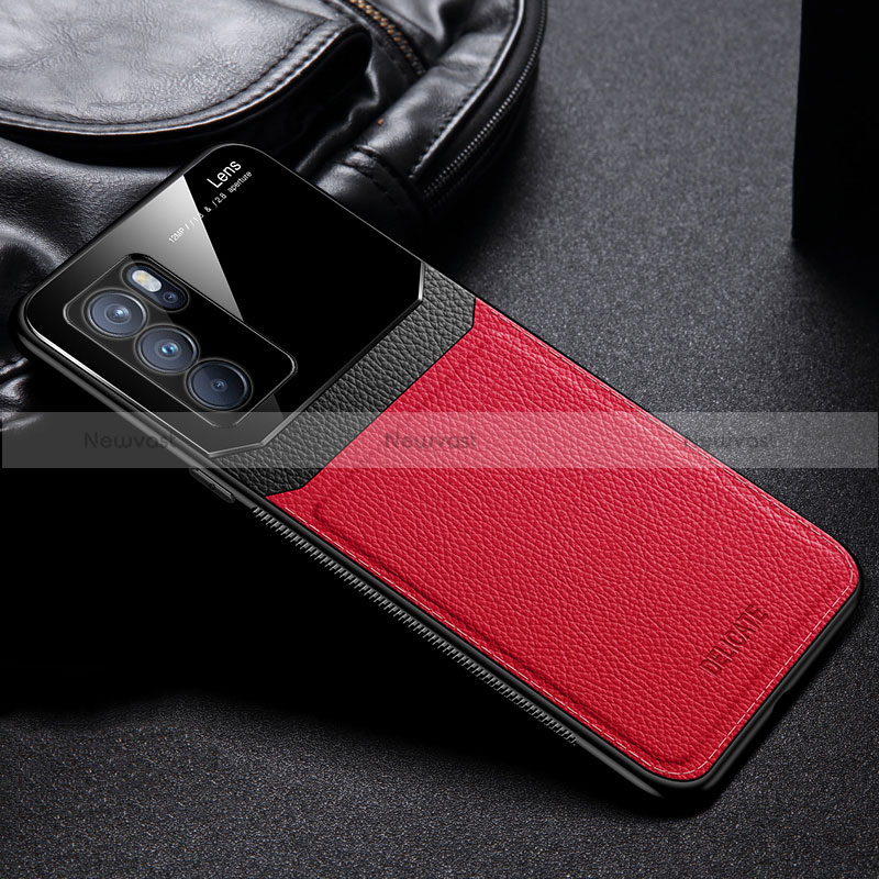 Soft Silicone Gel Leather Snap On Case Cover FL1 for Oppo Reno6 Pro 5G India Red