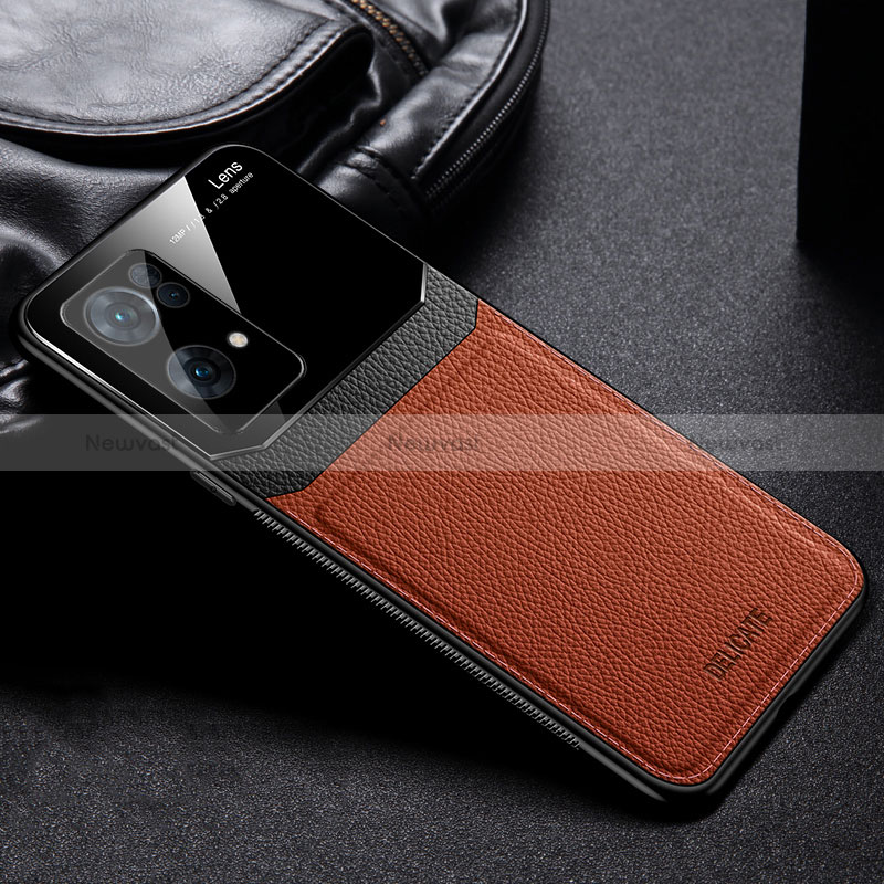 Soft Silicone Gel Leather Snap On Case Cover FL1 for Oppo Reno7 Pro 5G Brown