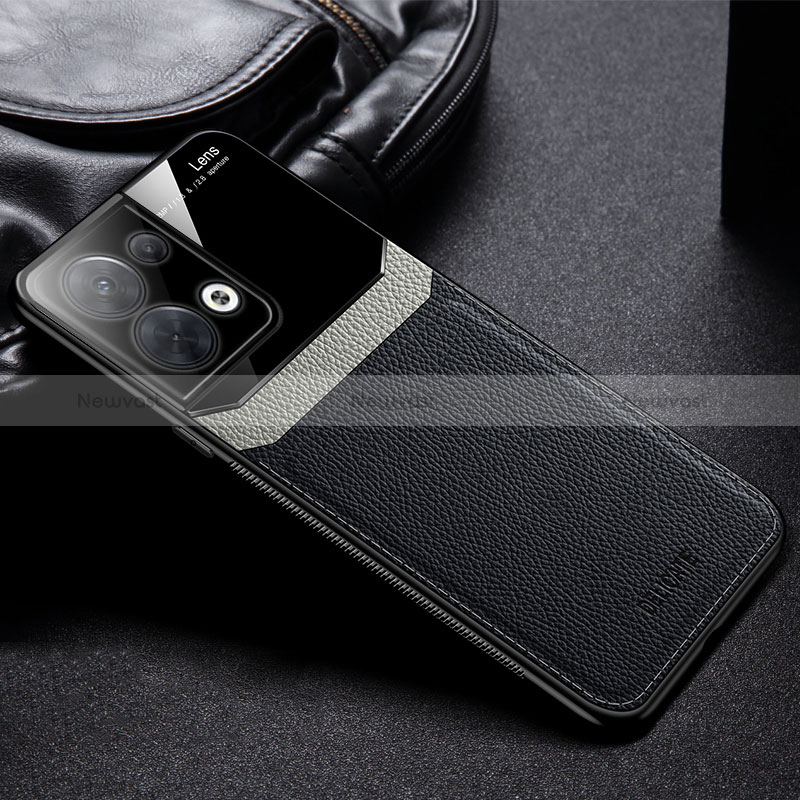 Soft Silicone Gel Leather Snap On Case Cover FL1 for Oppo Reno8 5G Black