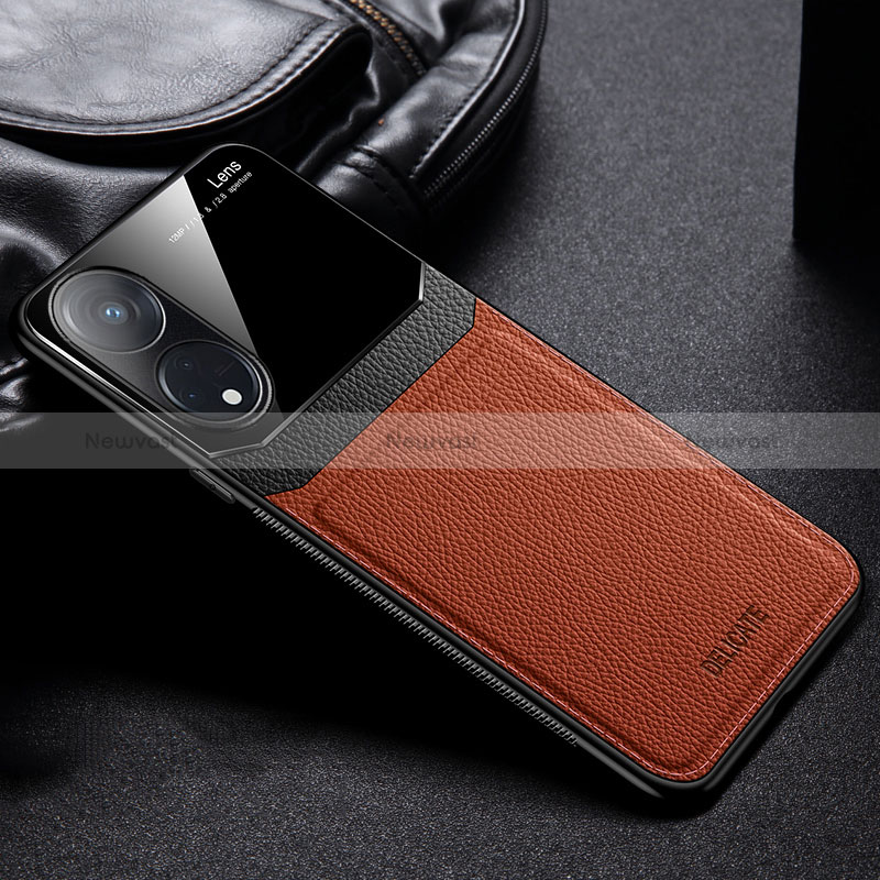 Soft Silicone Gel Leather Snap On Case Cover FL1 for Oppo Reno8 T 4G Brown