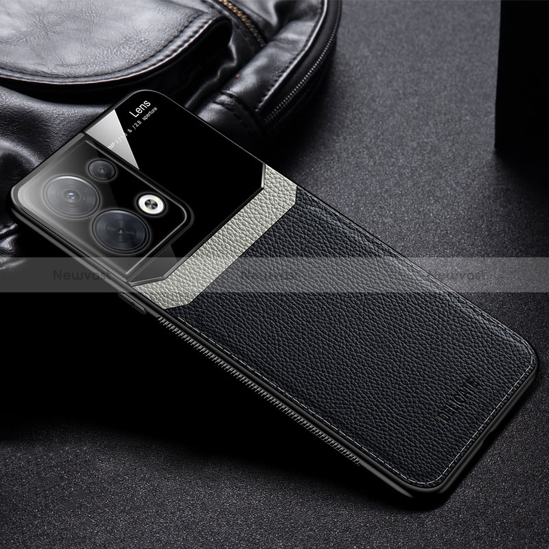 Soft Silicone Gel Leather Snap On Case Cover FL1 for Oppo Reno9 5G Black