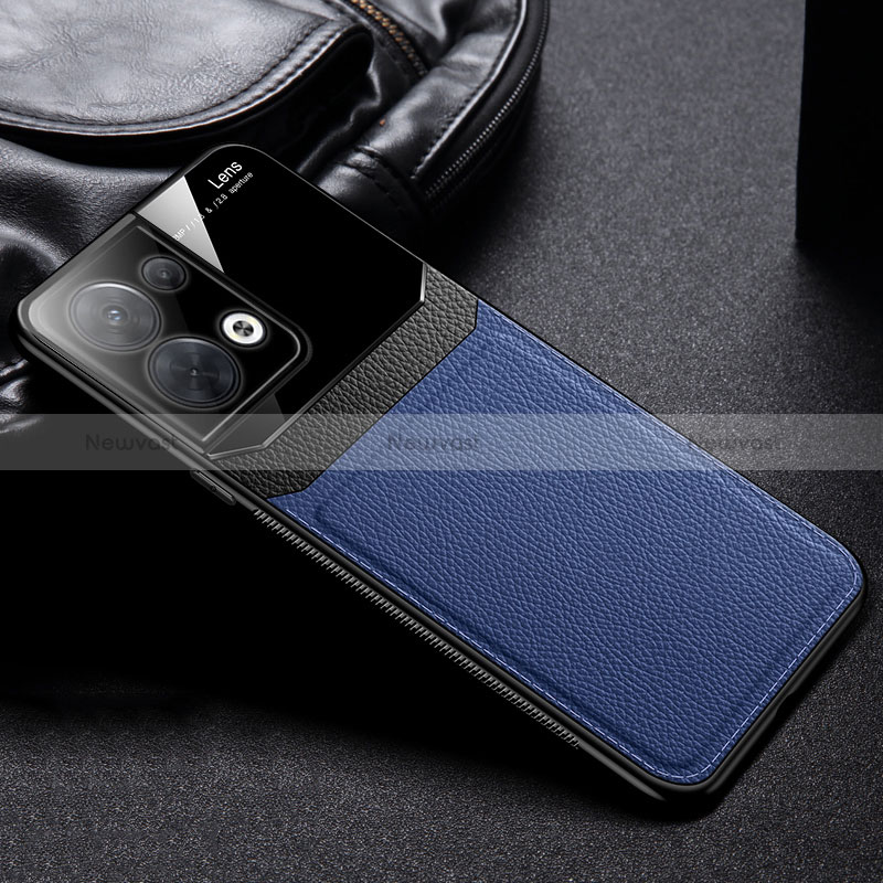 Soft Silicone Gel Leather Snap On Case Cover FL1 for Oppo Reno9 5G Blue