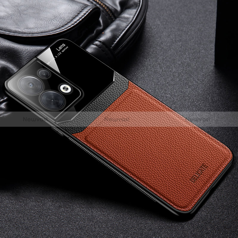 Soft Silicone Gel Leather Snap On Case Cover FL1 for Oppo Reno9 Pro 5G Brown