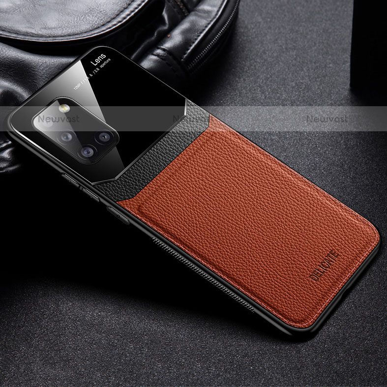 Soft Silicone Gel Leather Snap On Case Cover FL1 for Samsung Galaxy A31 Brown