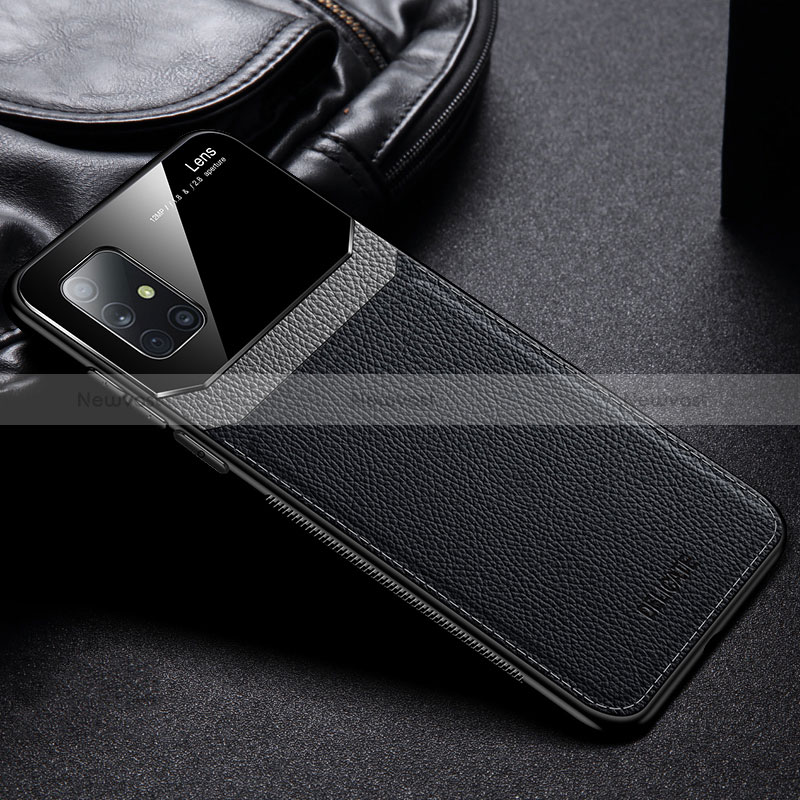 Soft Silicone Gel Leather Snap On Case Cover FL1 for Samsung Galaxy A51 5G Black