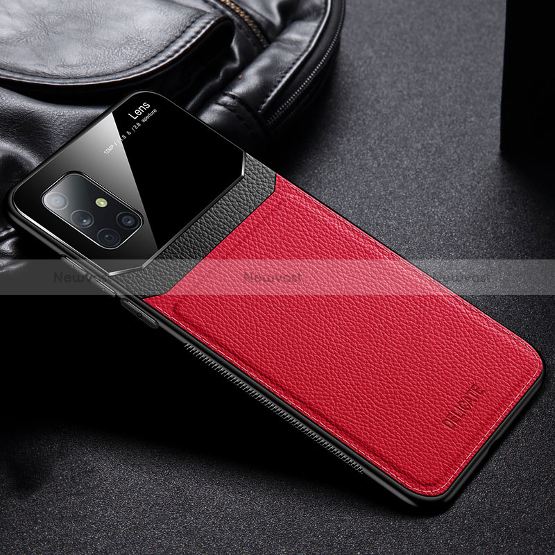 Soft Silicone Gel Leather Snap On Case Cover FL1 for Samsung Galaxy A51 5G Red