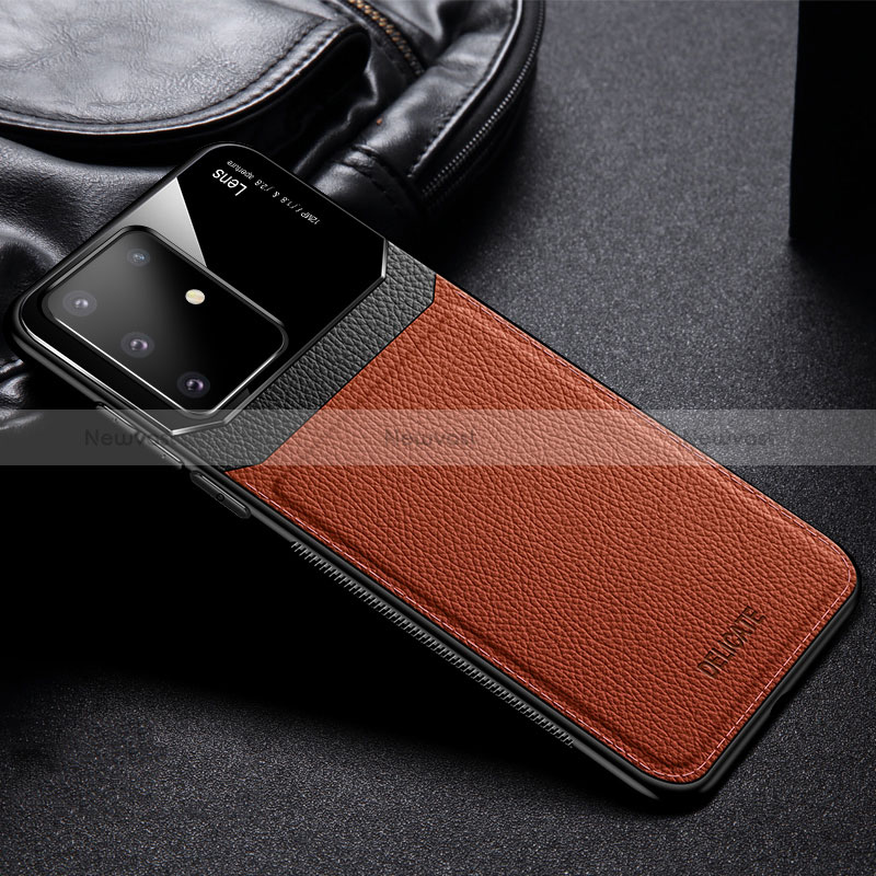 Soft Silicone Gel Leather Snap On Case Cover FL1 for Samsung Galaxy A81 Brown