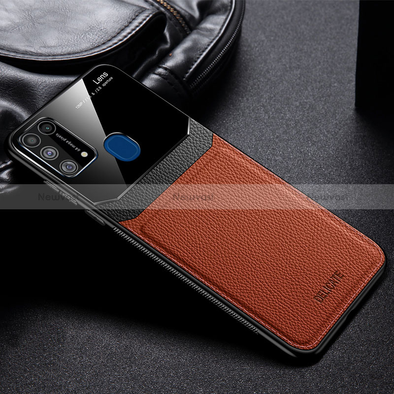 Soft Silicone Gel Leather Snap On Case Cover FL1 for Samsung Galaxy M21s Brown