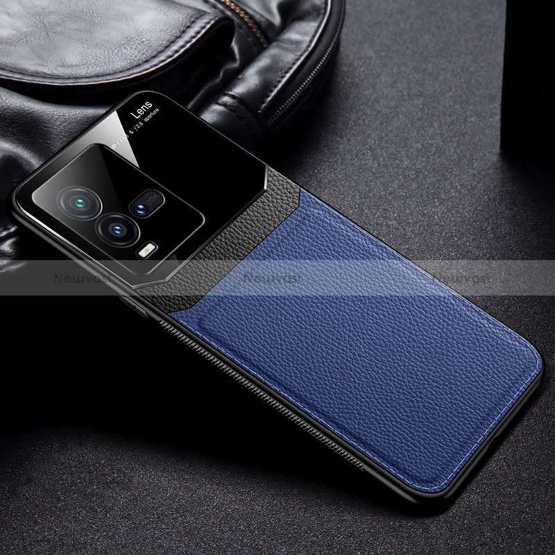Soft Silicone Gel Leather Snap On Case Cover FL1 for Vivo iQOO 10 5G Blue