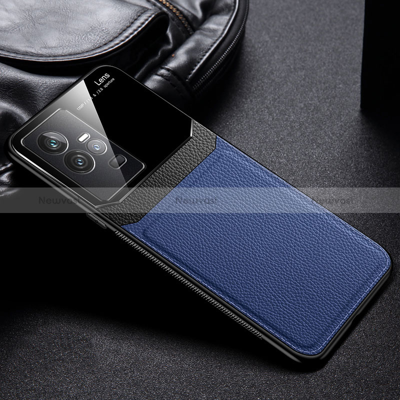 Soft Silicone Gel Leather Snap On Case Cover FL1 for Vivo iQOO 11 5G Blue