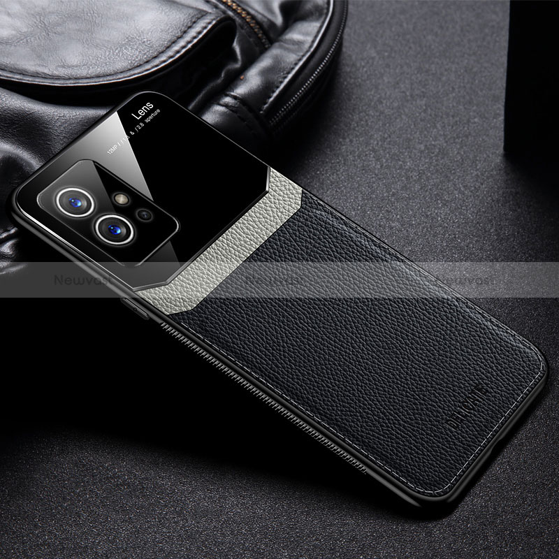 Soft Silicone Gel Leather Snap On Case Cover FL1 for Vivo T1 5G India Black