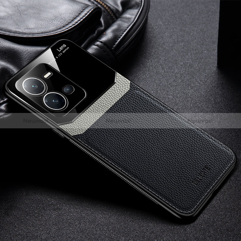 Soft Silicone Gel Leather Snap On Case Cover FL1 for Vivo X80 Lite 5G Black