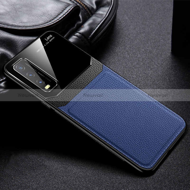 Soft Silicone Gel Leather Snap On Case Cover FL1 for Vivo Y12s Blue
